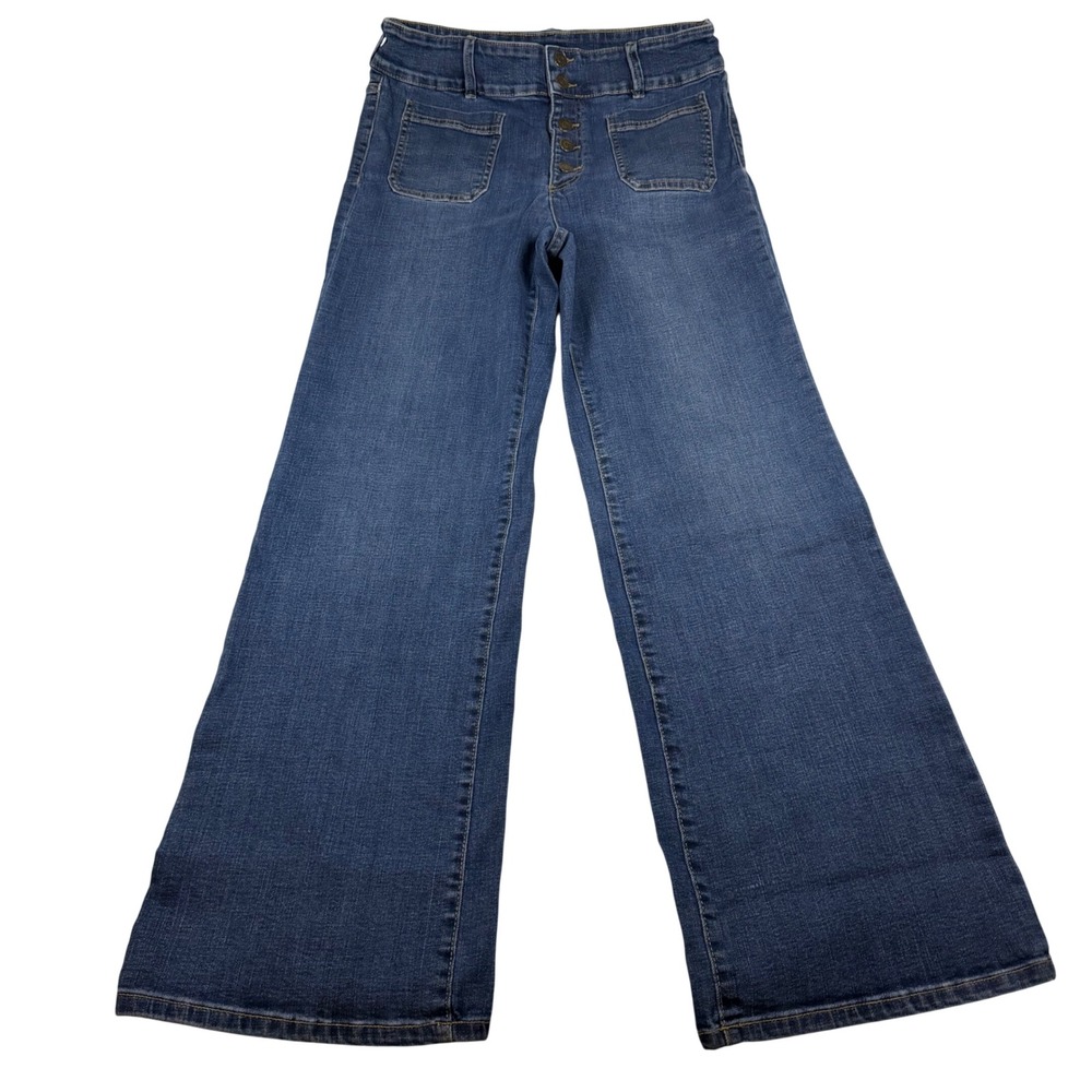 Chaps Womens High Rise Wide Leg Button Fly Blue Denim Jeans Size 12